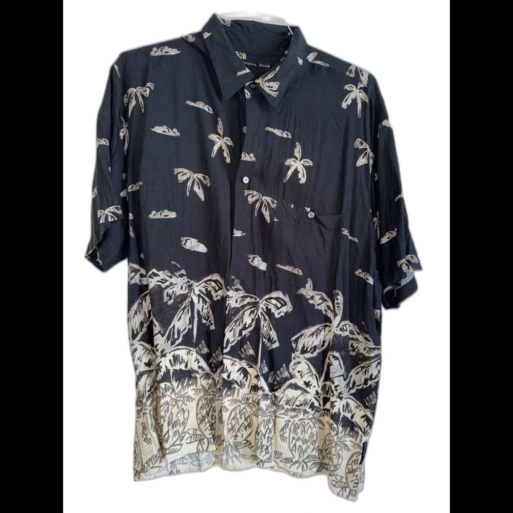 Natural Issue Mens XL Hawaiian Palm Tree Shirt  Short Sleeves Multi Black